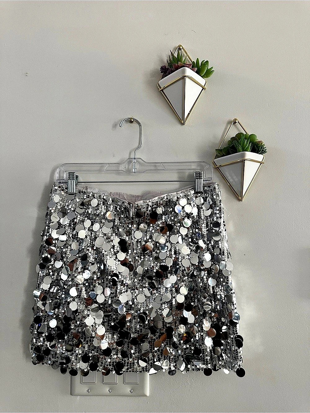 Gestuz Silver Sequin Disc Ultra Mini Skirt NWT Size M